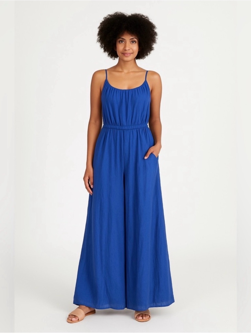 Haute Hippie Cobalt Blue Wide-Leg Spaghetti Strap Jumpsuit